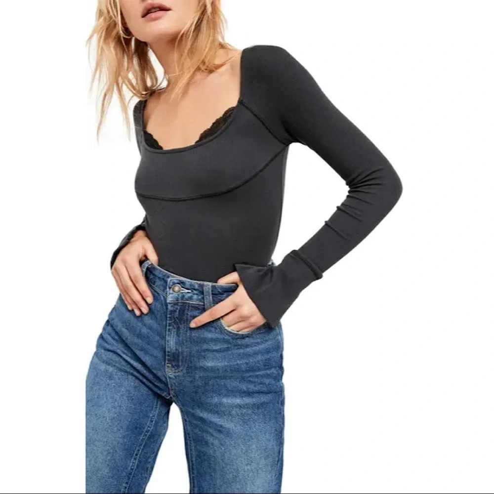 NWT-Free People Lace Layering Long Sleeve Top - Picture 1 of 11